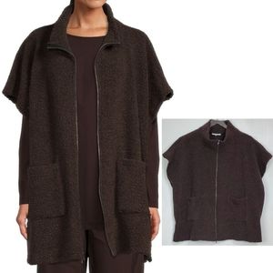 Bryn Walker pip poncho wool blend fleece pocket full zipper marrone oversized